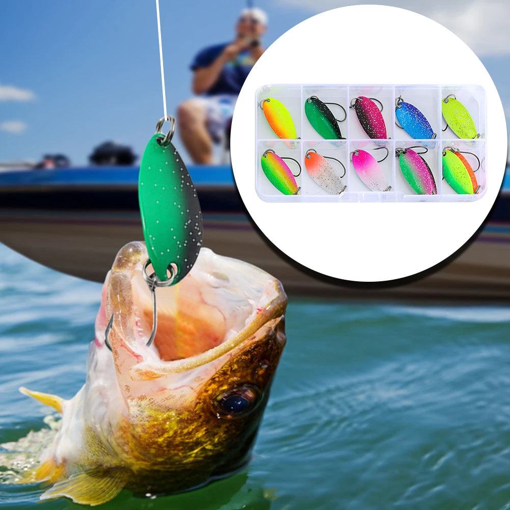 12Pcs Spinner Spoon Fake Trout Bait with Single Hook Sequins Hard Bait Colored Spinner Fishing Lure for Freshwater Saltwater