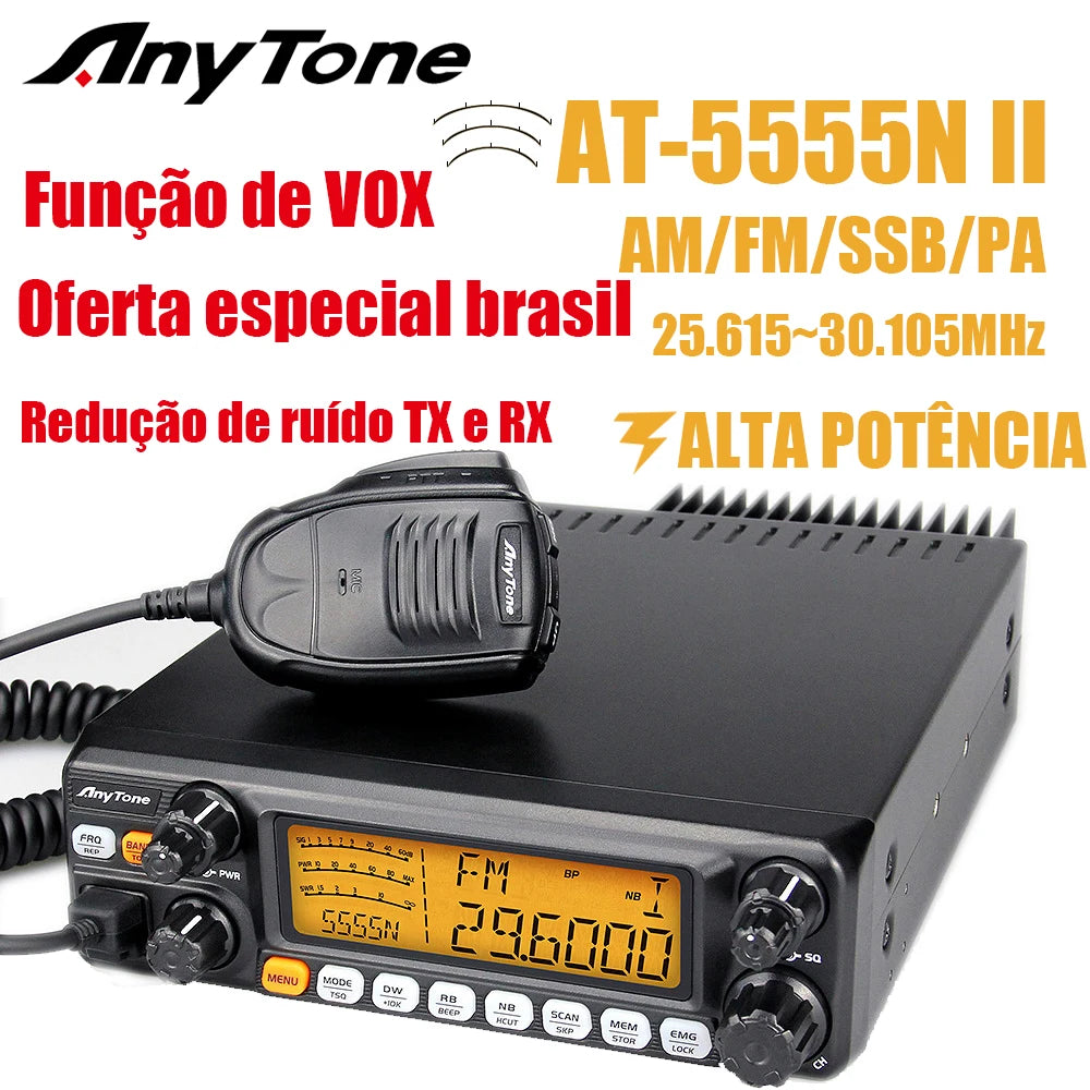 AnyTone AT-5555N II 28.000-29.700MHz 10 Meter Radio 40 Channel Mobile Transceiver AM/FM/SSB/LSB/USB Mode 10 Meter Radio