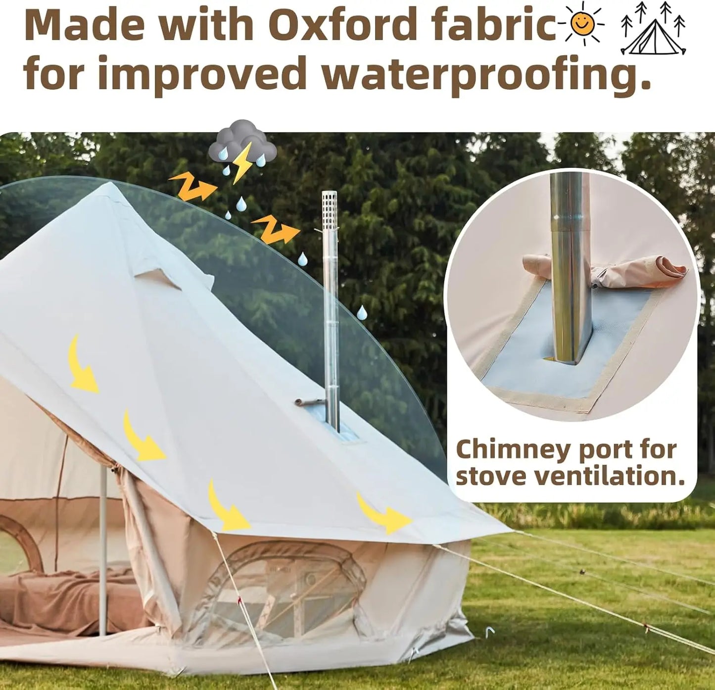 Bell Tent, Yurt Tent 4/6/8/10 Person 4 Season Waterproof Glamping Tents with Stove Jack for Family Camping Outdoor