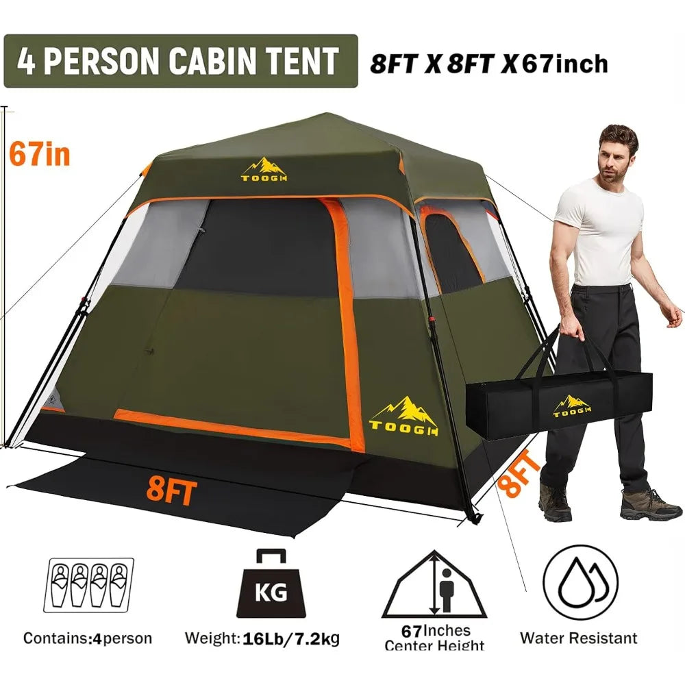 3/4 Person/6 Person Camping Tent Fast Cabin Tent with Instant Setup Tent, Weatherproof Tent Easy Quick Set Up & Pop Up in 60 Sec