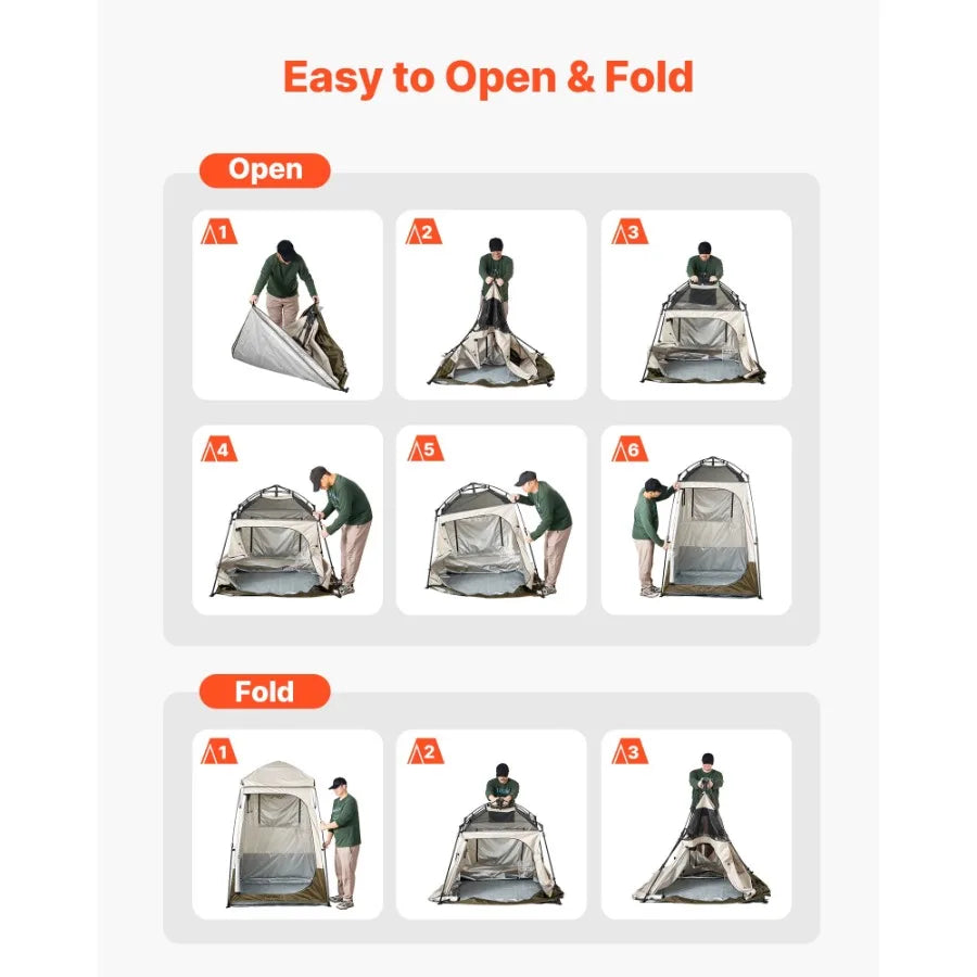 Portable Camping Shower Tent Single Room Foldable Privacy Shelter with Ground Stakes Ropes Carrying Bag and Crossbar Made of Du