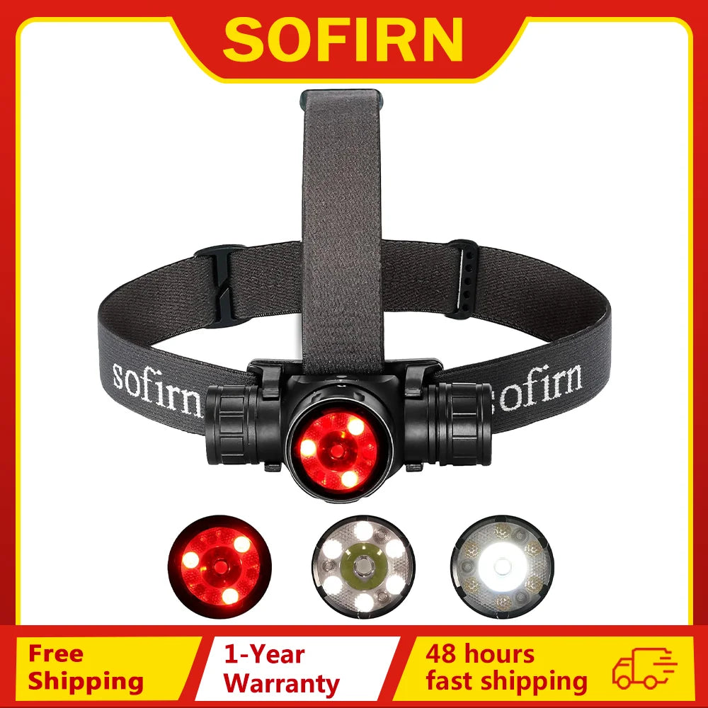 Sofirn HS21 2000lm EDC Headlamp 18650 USB C Rechargeable Flashlight SFT40 Powerful Headlight With Infrared Switch