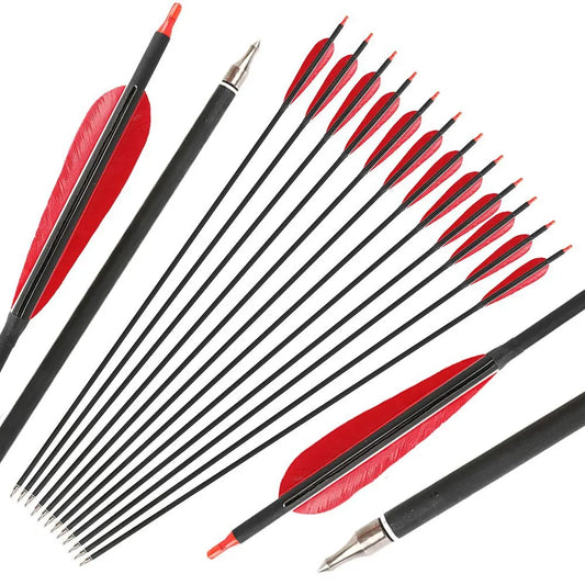 12X 33" Carbon Arrows ID 6.2mm OD 7.62mm Natural Feathers 5'' Water-drop Vanes Spine 500 Archery Compound Recurve Bow Shoot