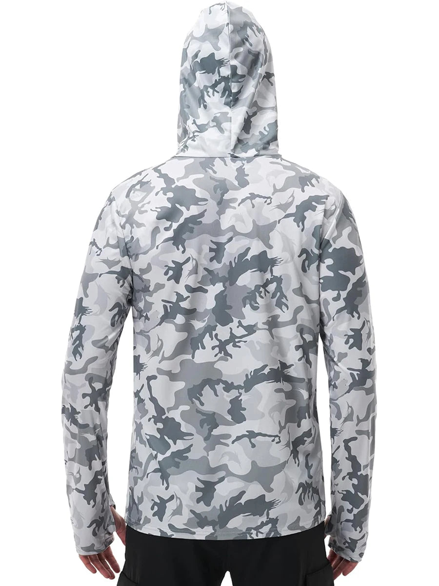 Men s Fishing Shirt Camo Print Hoodie with Built-in Face Mask for Sun Protection and Outdoor Activities like Hiking and Running