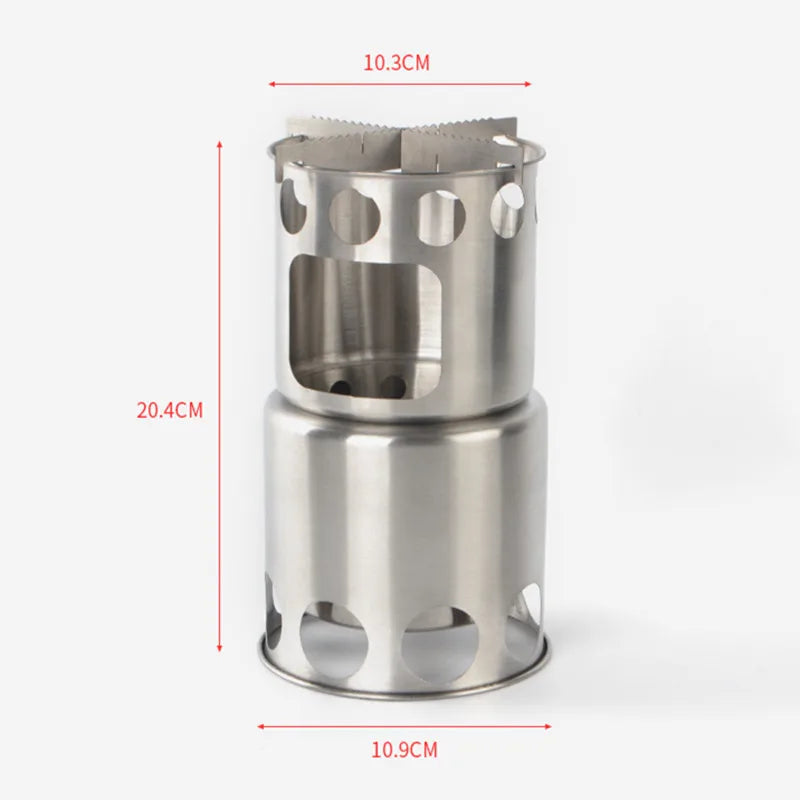 Portable Outdoor 304 Stainless Steel Wood-burning Stove Set Camping Folding Windproof Stove Heating Stove Barbecue Set