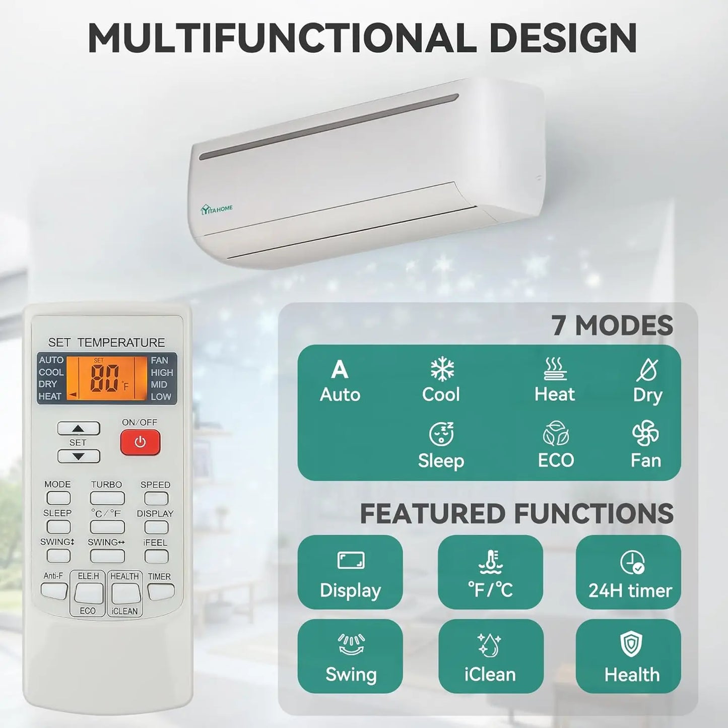 2 Zone 24000 BTU Mini Split AC/Heating System, 20 SEER2 12000 + 12000 BTU WiFi Enabled 115V Dual Zone Ductless Air, Custom