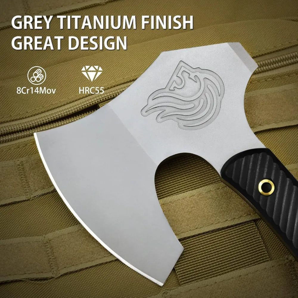 12.2 Tactical Tomahawk Axe with Leather Sheath, G10 Handle, Heavy Duty Full Tang Viking Axe with 4.3 Titanium Coated Bla