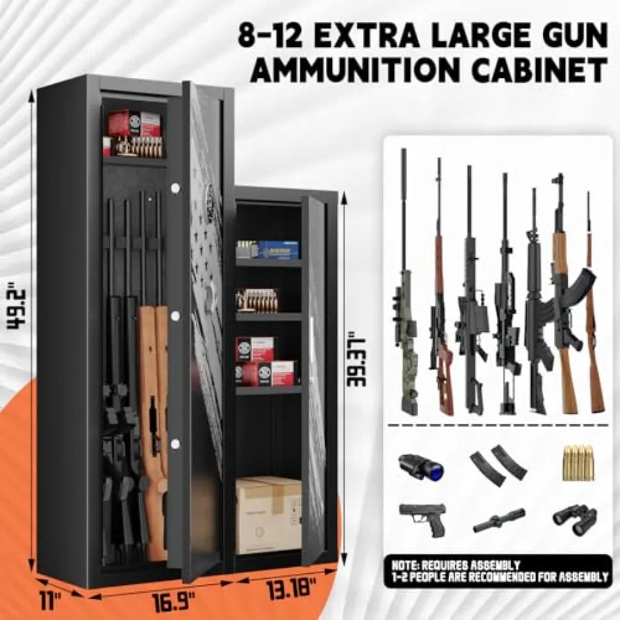 2025 New Large Home Gun Safe for Rifles and Pistols with Detachable Racks and 4 Pistol Pockets Ideal for Secure Storage of Long
