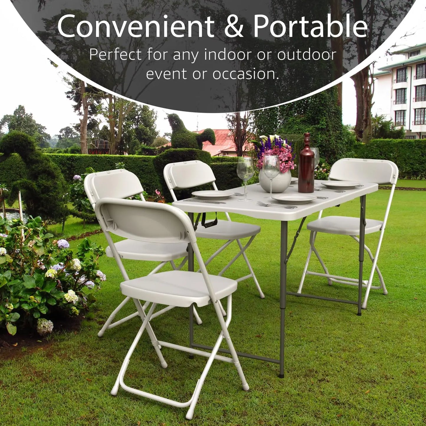 4 Feet Foldable Table Adjustable Height with Built in Handle,Steel Legs | Heavy Duty Portable | Perfect for Party,Dining,Wedding