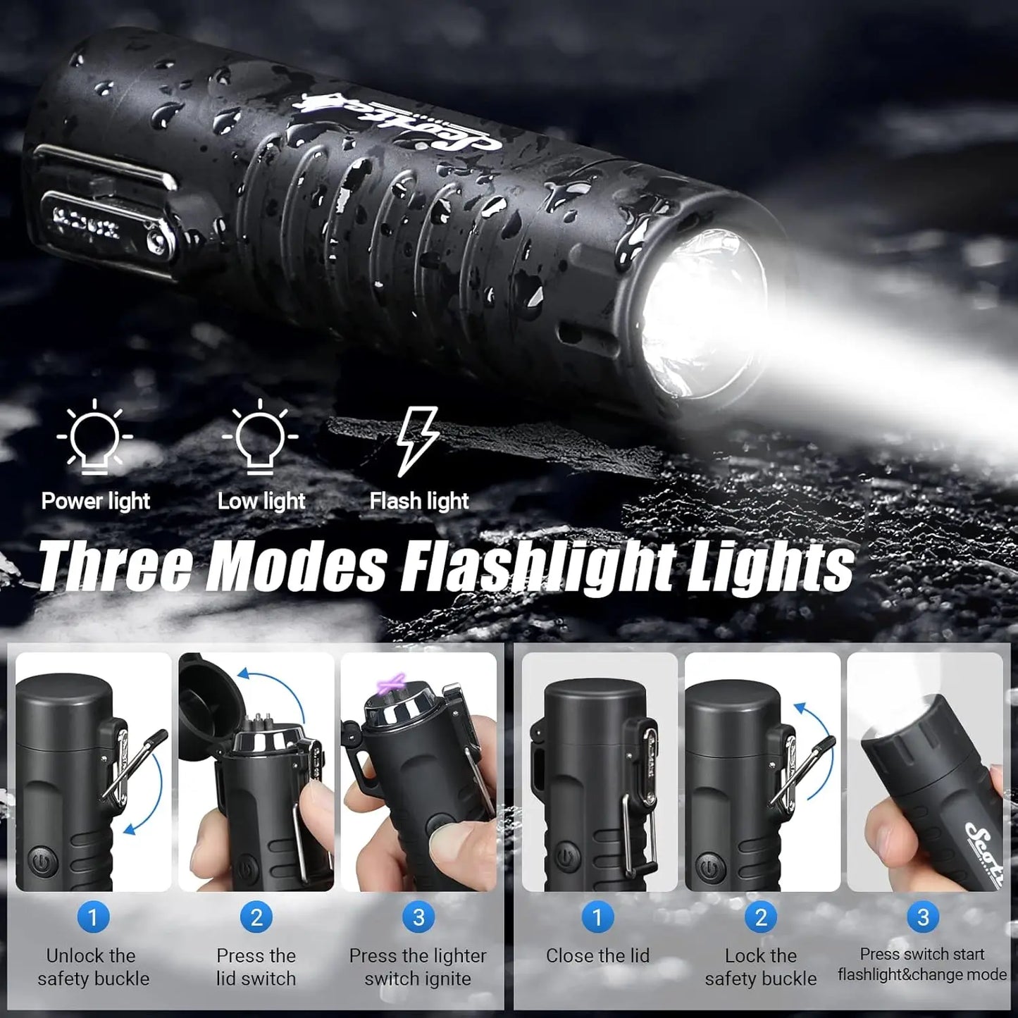 Plasma Windproof Arc Lighter with LED Flashlight - 5-in-1 Magnesium Fire Starter for Camping, Hiking, Survival Kits