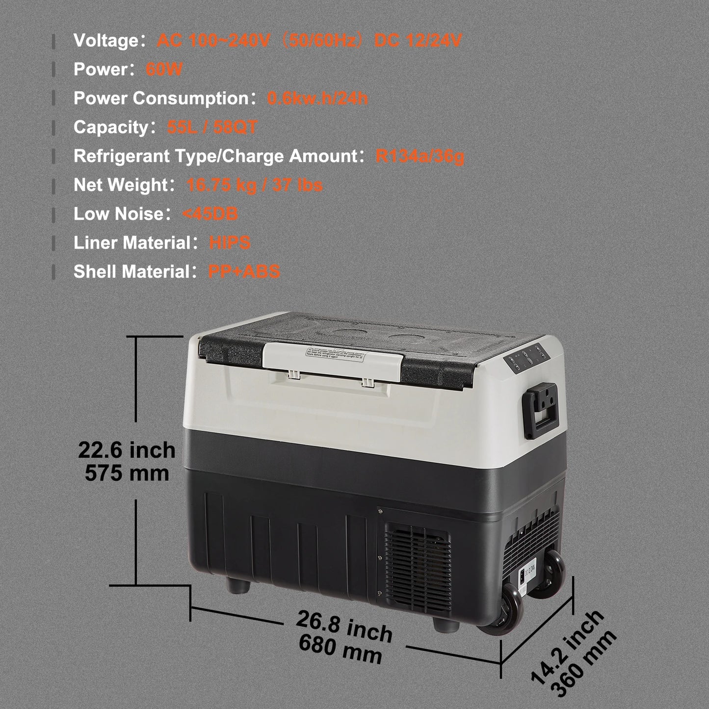 SucceBuy 35/45/55L Portable Electric Cooler Car Refrigerator with Wheel Compressor Freezer for Camping Picnics Car Home Traval