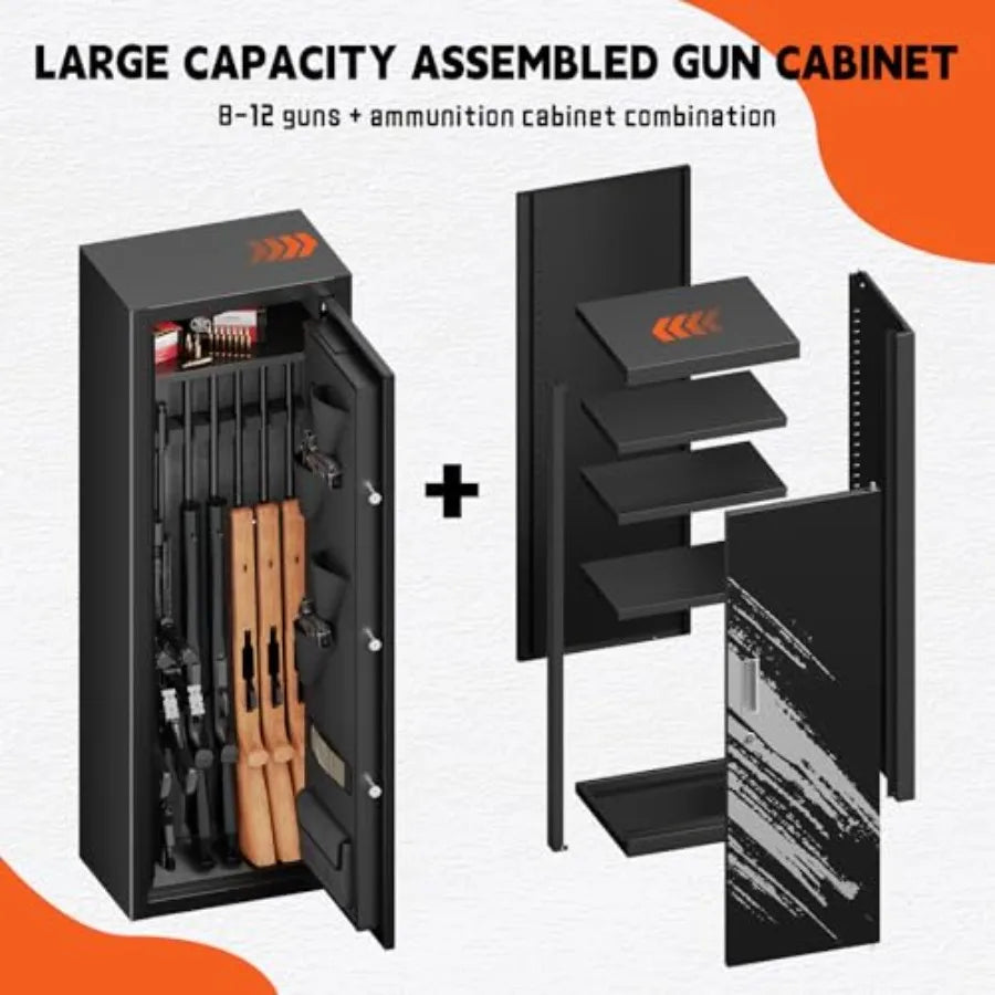 2025 New Large Home Gun Safe for Rifles and Pistols with Detachable Racks and 4 Pistol Pockets Ideal for Secure Storage of Long
