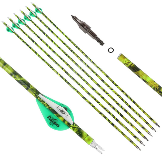 12X 30" Archery Carbon Arrows SP500 Screw Arrowhead Vanes Shooting Hunting Recurve Compound Bow Hunting Target Practice