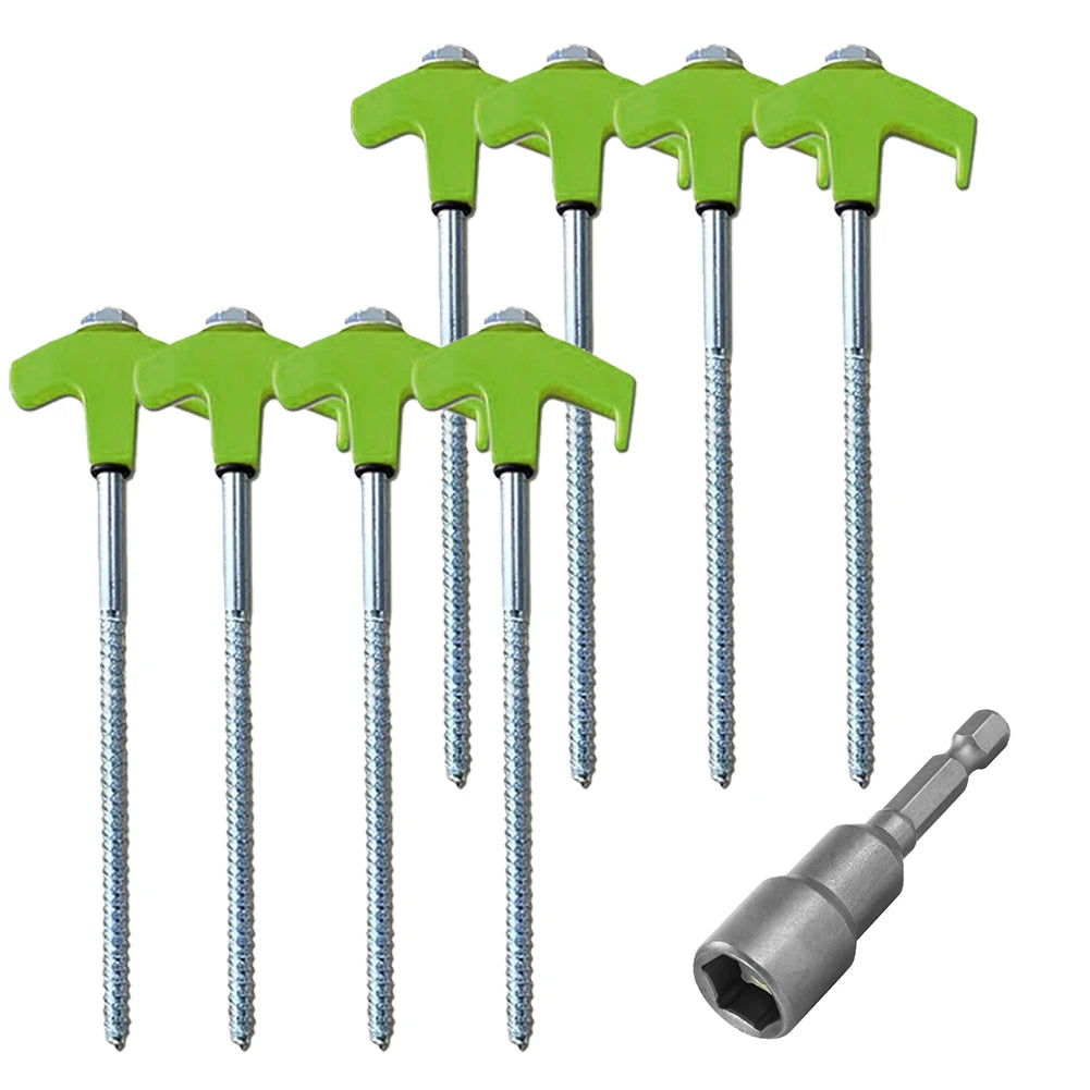 8Pcs Heavy Duty Spiral Screw with Hex Socket Stakes Tent Pile Ground Nail Anchors Fixed Pin Pegs For Outdoor Camping Tools