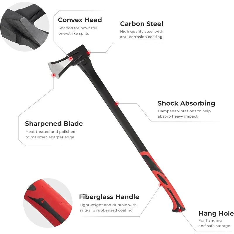 Garden Furniture  36” Splitting Axe, Wood Splitter Maul, Log Ax, Shock Absorbing Fiberglass Anti-Slip Handle with Blade Cover