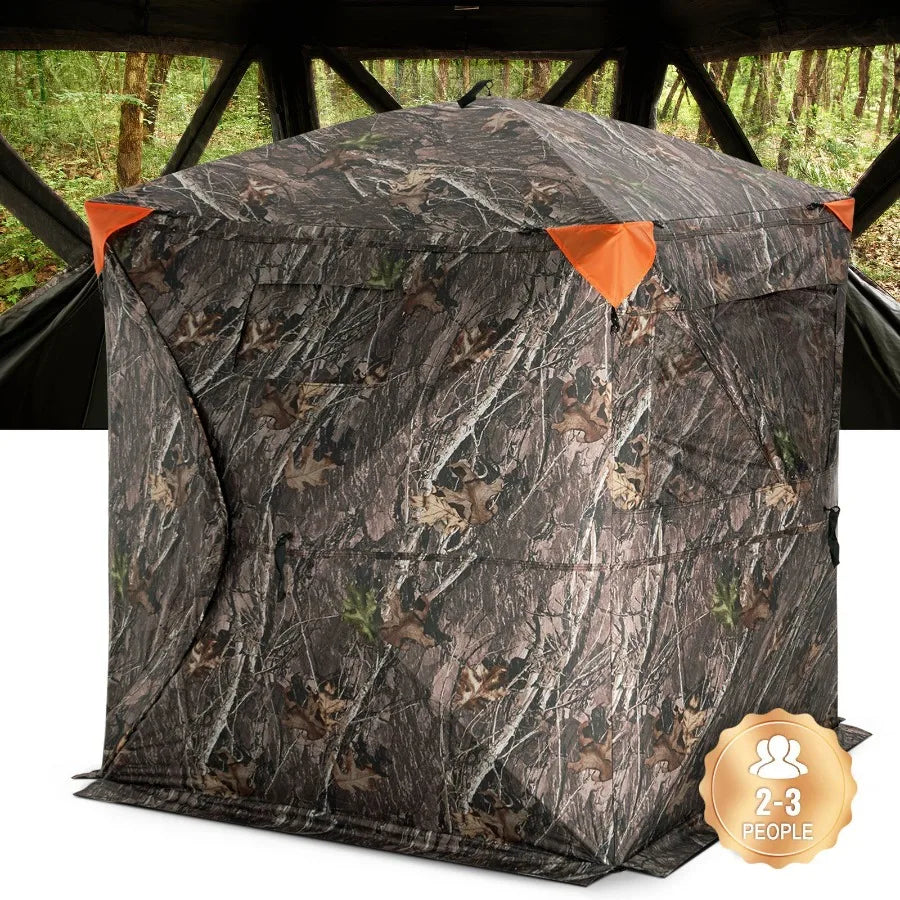 270 See Through Ground Blind for 2-3 Person Hunting Portable Resilient Pop Up Tent with Carrying Bag 3 Horizontal Windows Ideal