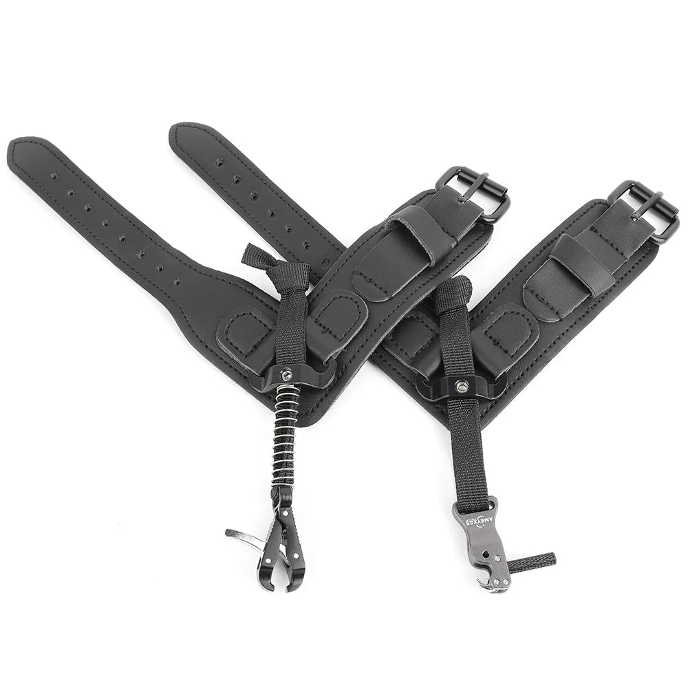 Archery Bow Release Wrist Strap Releaser Aid Leather + Alloy Trigger Caliper Outdoor Shooting Hunting Bow Accessories
