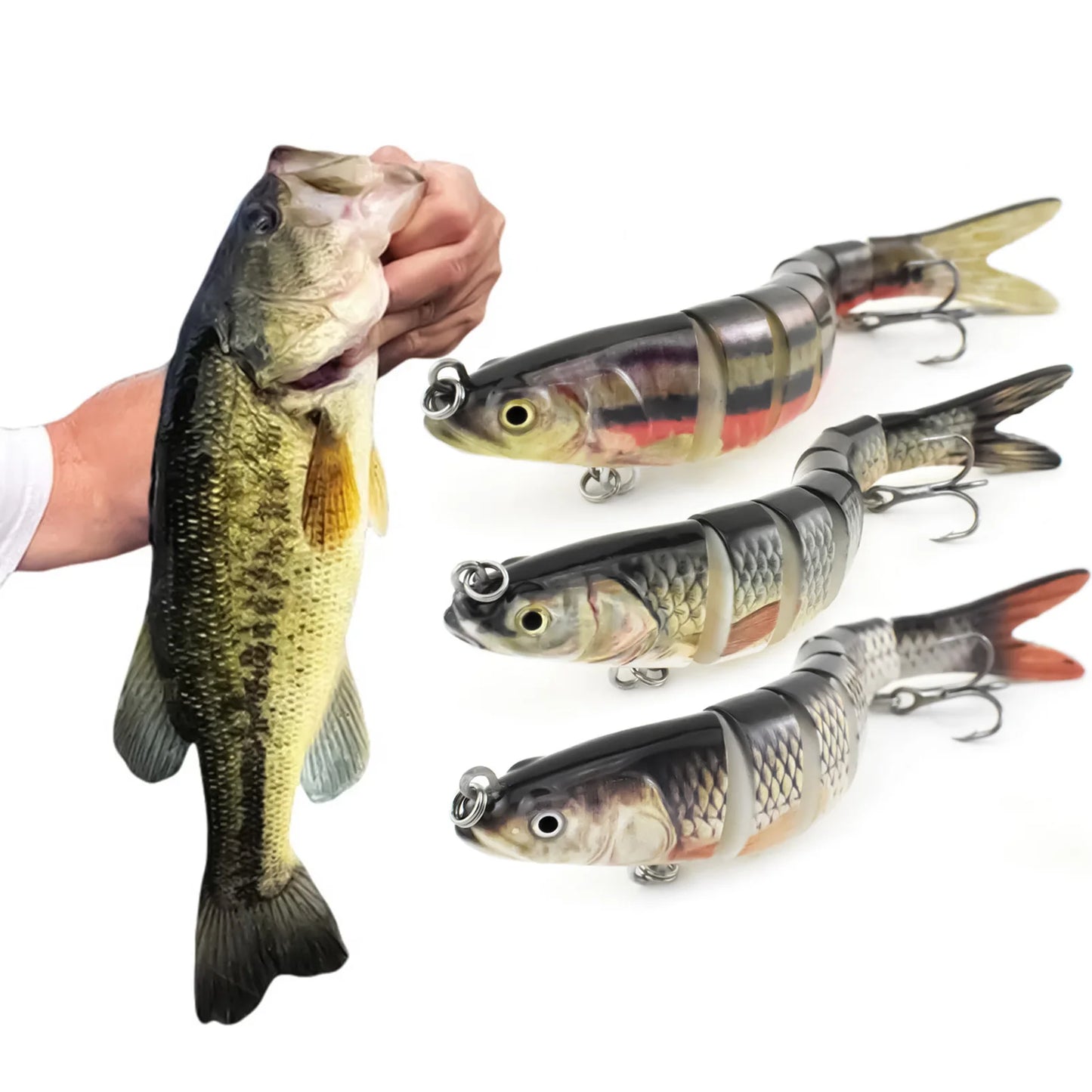 14cm 8 Section Hard Lure Bait Set 3PCS ABS Plastic Realistic Multi Joint Fishing Lure for Bass Trout Saltwater Freshwater