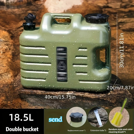 Portable Water Storage Container, 18.5 Liters/4.07 Gallons Large Capacity, Suitable for Outdoor Camping, Hiking, Picnics - Durable, Scratch-Resistant, Anti-Corrosion, Includes Replacement Lid, Extension Tube, Brush