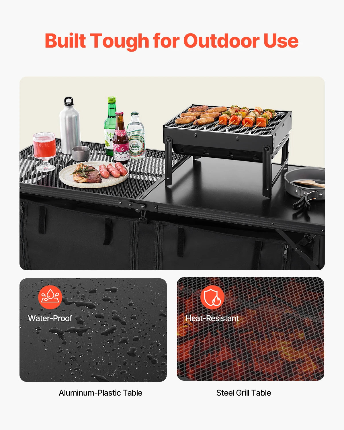 SucceBuy Camping Kitchen Table Outdoor Cooking Table Aluminum Lightweight Portable Cook Station for BBQ Party Picnic RV Travel