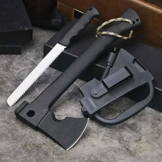 Camping Hand Axe and Survival Gear Lightweight Hatchet with Nested Serrated Wood Saw Knife and Magnesium Fire Starter Tool