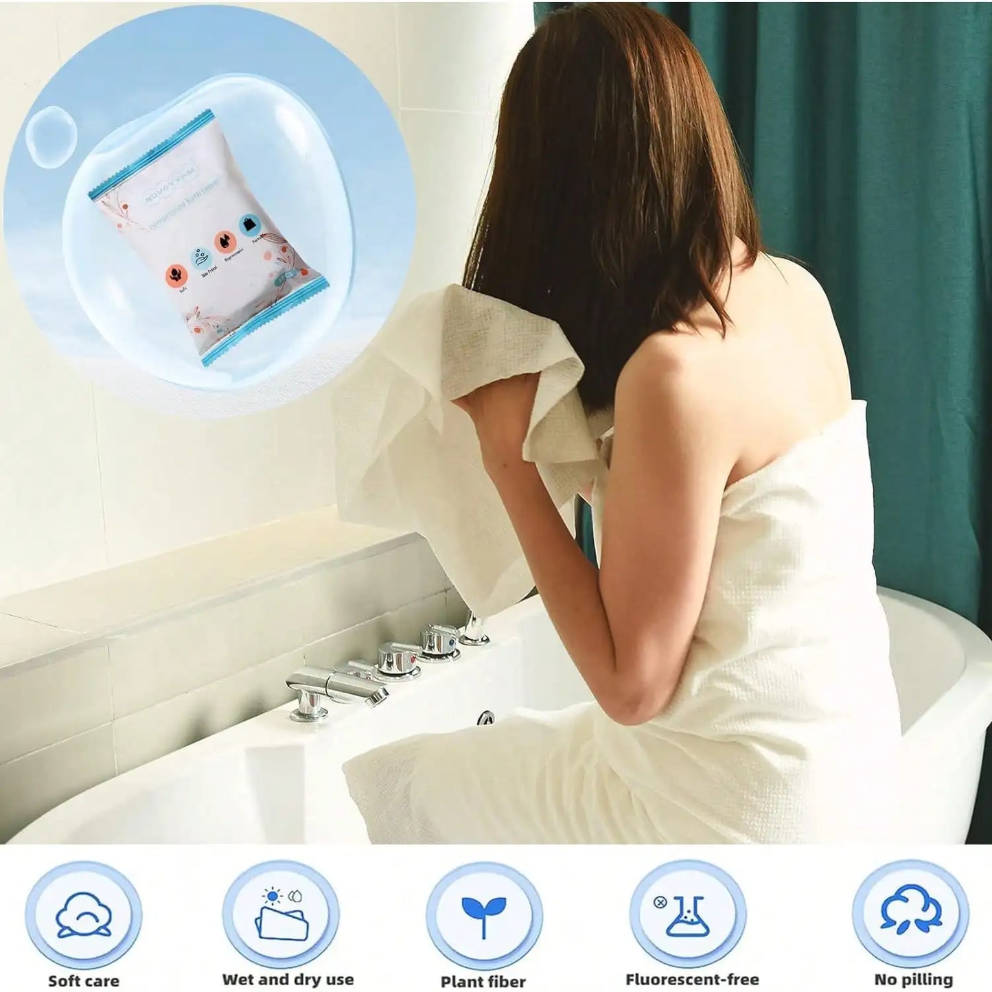 Compressed Cotton Bath Towels 39x28in, Disposable, Reusable, Thick for Camping, Hiking, Beach, Travel