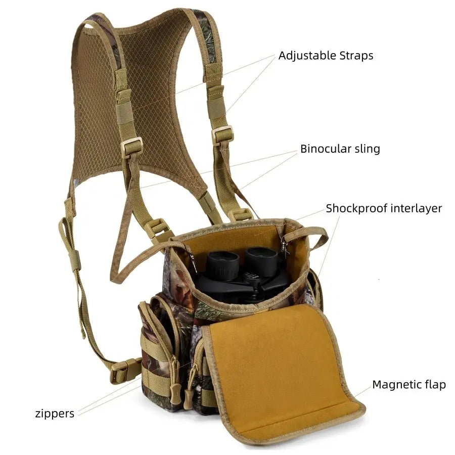 Harness Hunting Chest Pack Silent Anti Glare Bino Bag with Rangefinder Pouch and Magnetic Flap, Also for Birding, Hiking, Fits U