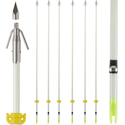 6 Pack 32 inch Bowfishing Arrows Luminous with Broadheads and Safety Slides for Compound and Recurve Bow Fishing Hunting