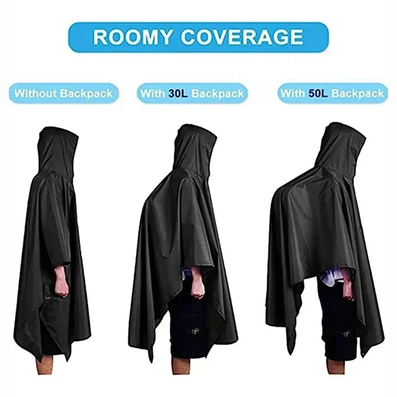 Outdoor 3 In 1 Military Raincoat Hooded Sleeve Waterproof Rain Poncho Motorcycle Rain Cover Camping Hiking Travel Rainwear Tent