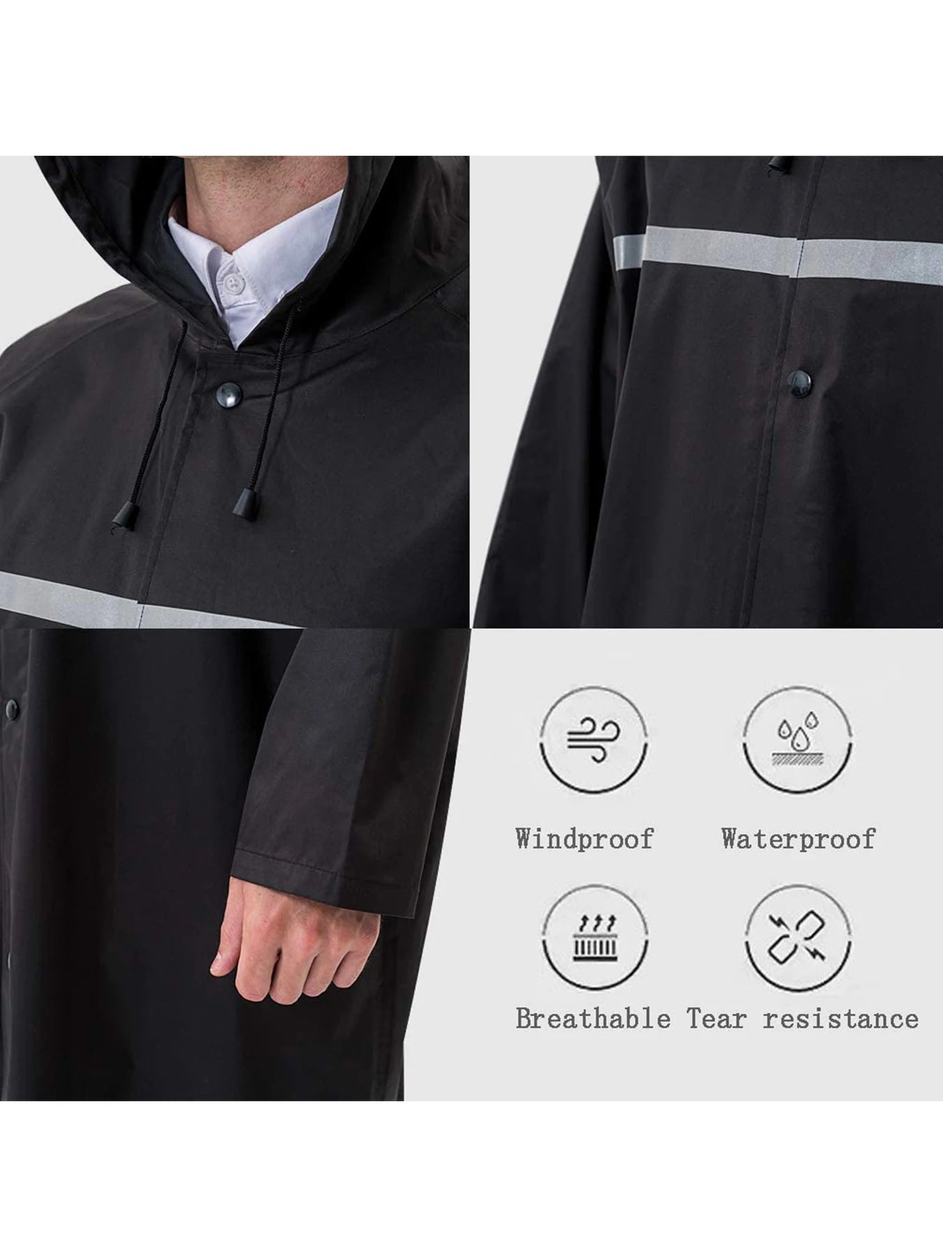 Pahajim Long Hooded Safety Rain Jacket Rain Suit Waterproof Raincoat for Men and Women Outdoor All-Sport Breathable