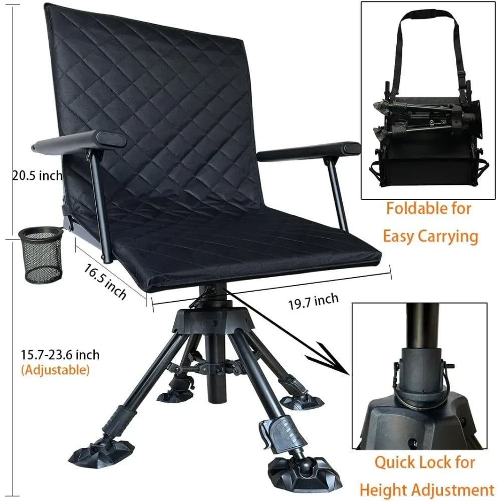 Silent Swivel Stable Portable Ground Folding Outdoor Camping Fishing Hunting Blind Chair
