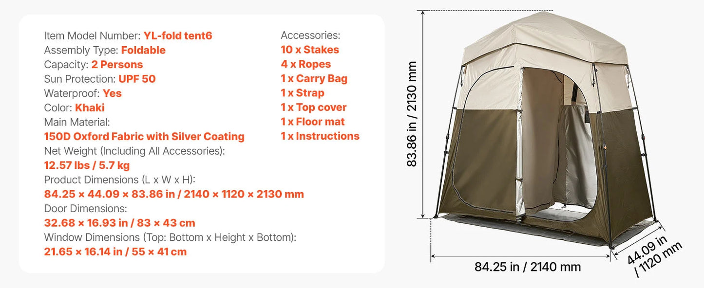 SucceBuy Camping Shower Tent 1 Room Foldable Privacy Tent Changing Room with Ground Stakes Ropes Carry Bag and Crossbar
