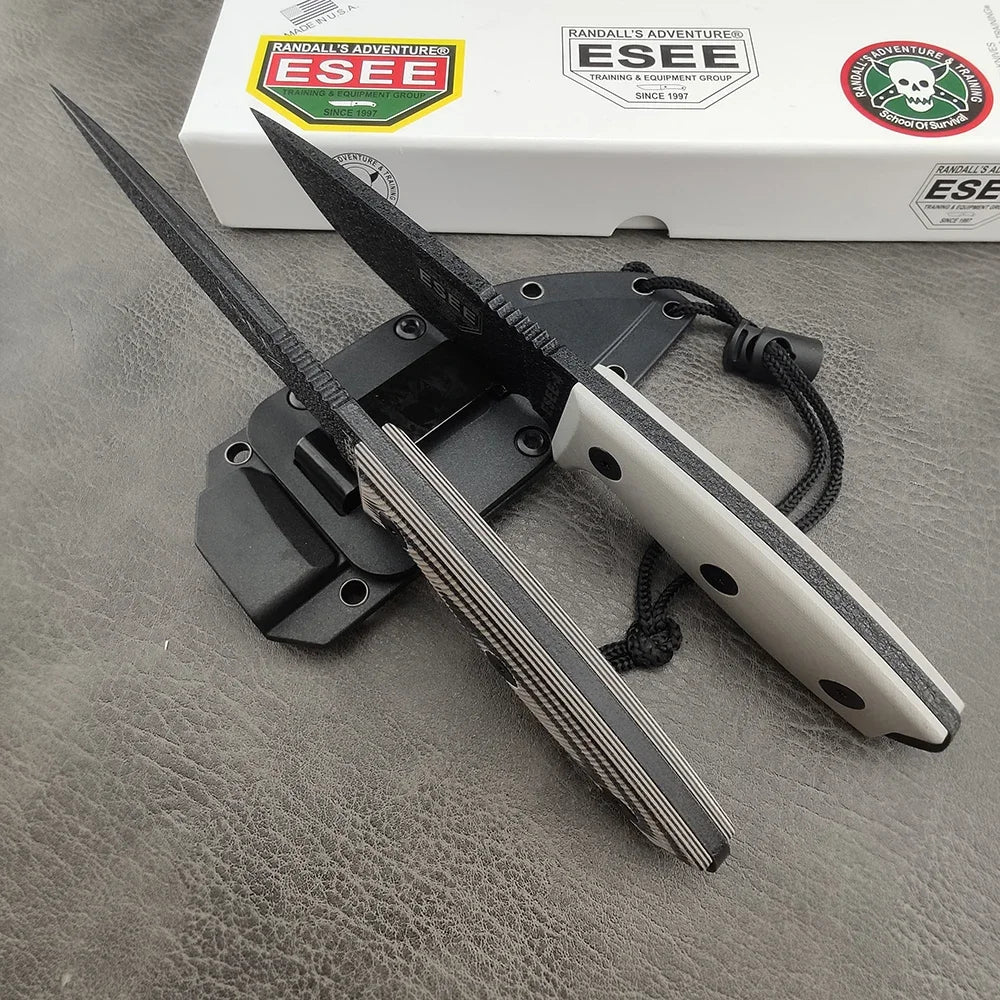 ESEE 4 EDC Straight Knife D2 Blade G10 Handle Kydex Sheath Jungle Adventure Camping Picnic Trekking Climbing Portable Fruit Cutting Tool Fishing Forest Exploration Mountain Trip Wild Camping Field Harvest Outdoor BBQ Handcraf