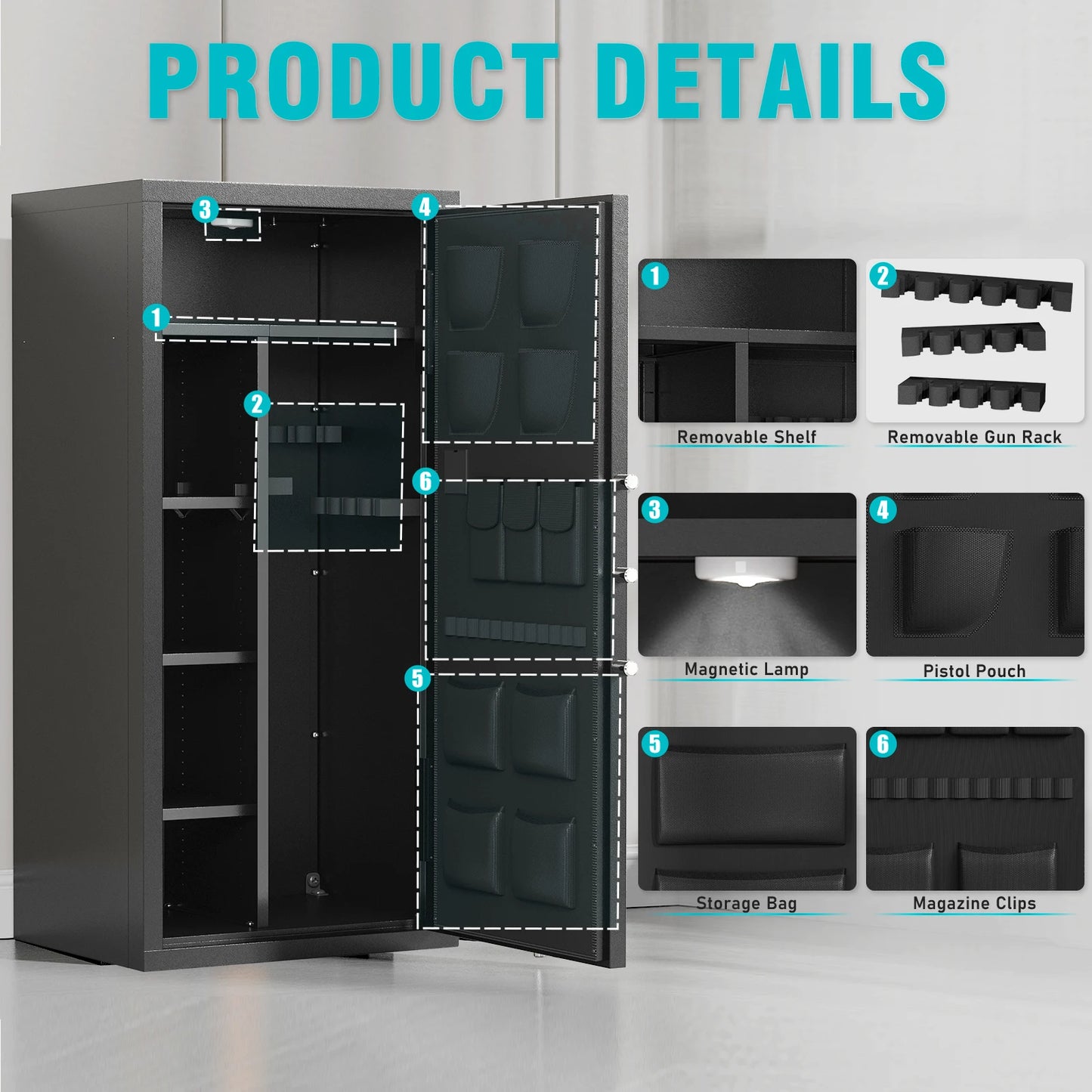 15-20 Gun Safe for Rifles and Pistols, Large Unassembled Rifle Safe with Mute Function & Dual Alarm