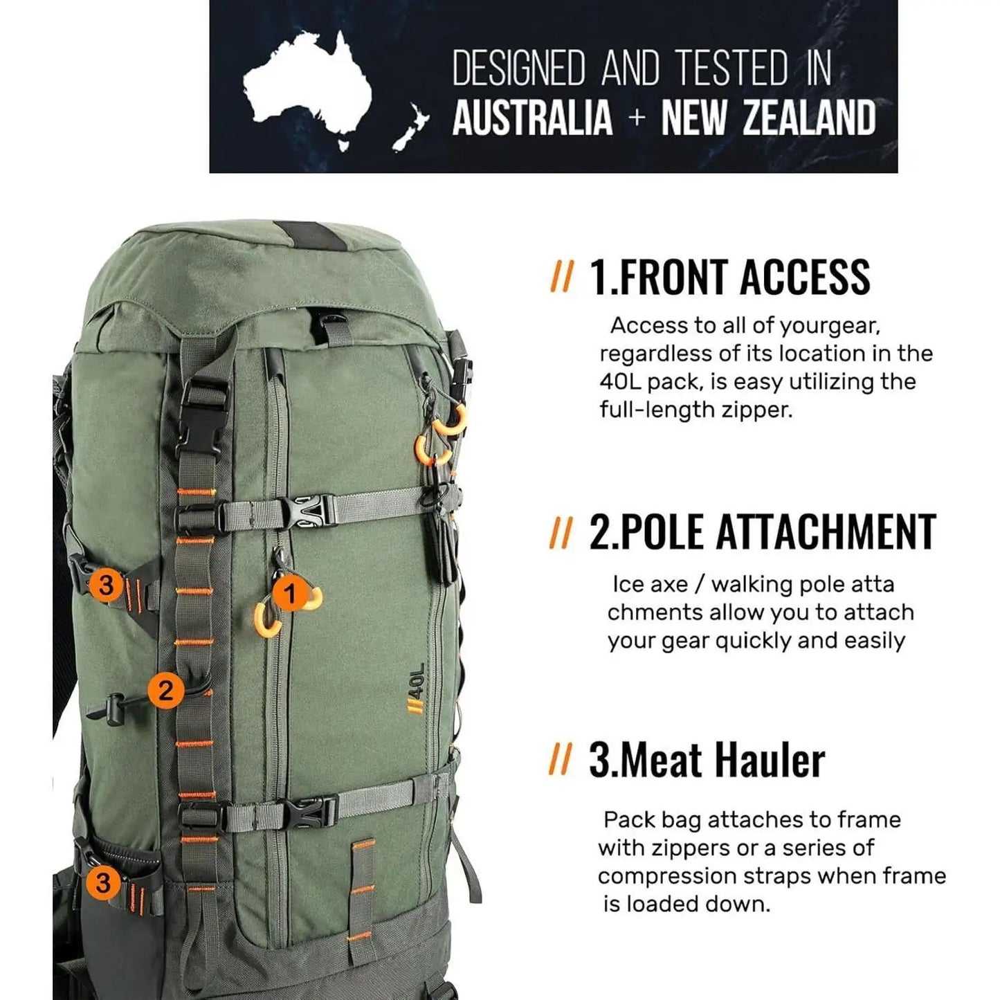 Hunting Backpacks for Men, Meat Hauler Frame Pack with Rifle Holder, 40L/80L Extendable + Capacity for Bow Rifle Gun