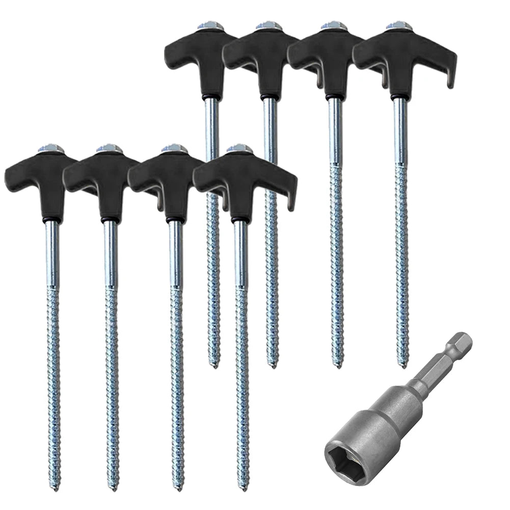 8Pcs Heavy Duty Spiral Screw with Hex Socket Stakes Tent Pile Ground Nail Anchors Fixed Pin Pegs For Outdoor Camping Tools