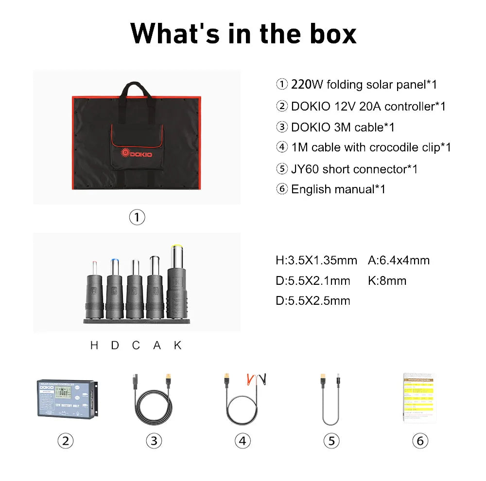Dokio 300W 18V Portable Foldable Solar Panel  with 12V Controller Suitable for Family Camping Trips