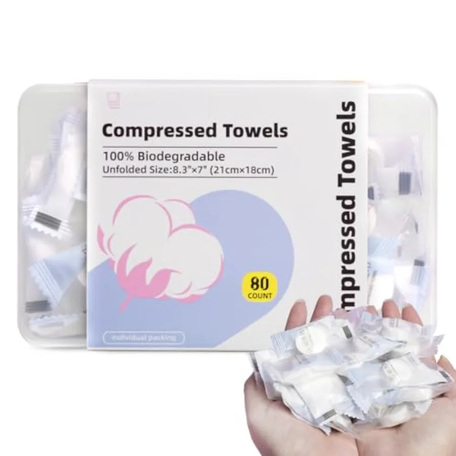 80 Pcs Mini Compressed Towel Tablets Disposable Compressed Face Towels Portable Bulk Compressed Coin Tissues for Travel Camping