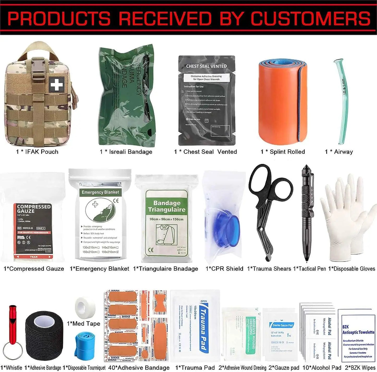 74 Piece Ifak Trauma Kit Upgrade Tactical First Aid Supplies with Molle Pouch Rip Away for Survival Camping