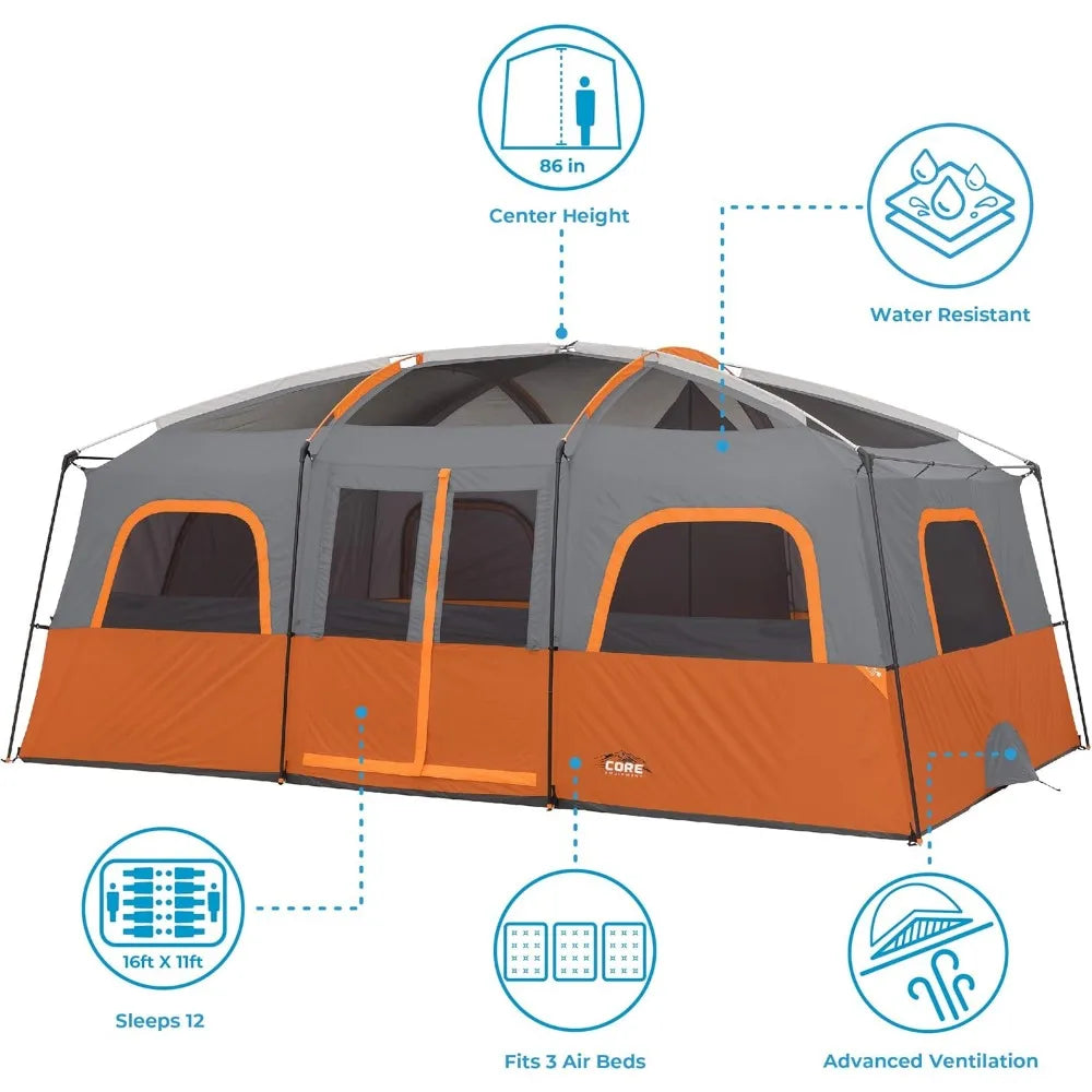 Tent for Family Camping | 10 Person / 11 Person / 12 Person Large Multi Room Cabin Tents for Car Camping & Outdoor Adventures