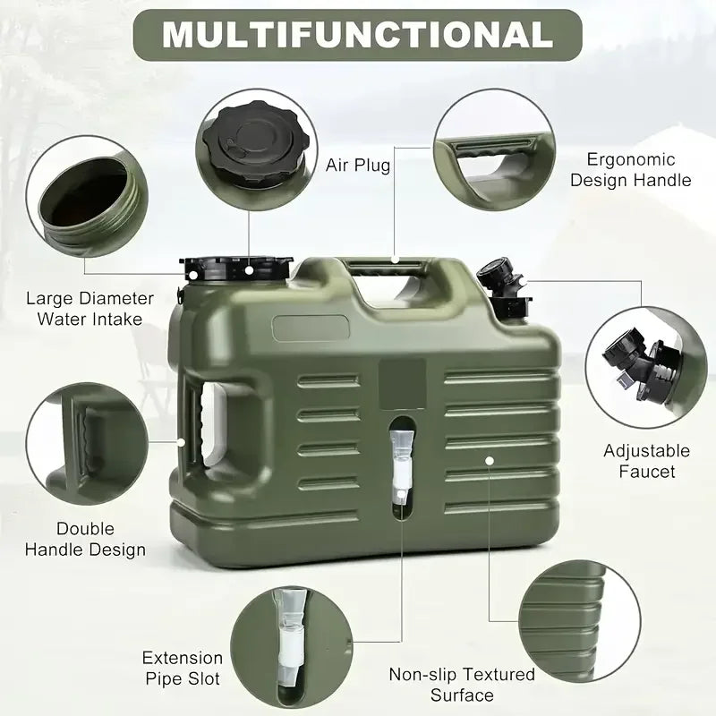 Portable Water Storage Container, 18.5 Liters/4.07 Gallons Large Capacity, Suitable for Outdoor Camping, Hiking, Picnics - Durable, Scratch-Resistant, Anti-Corrosion, Includes Replacement Lid, Extension Tube, Brush
