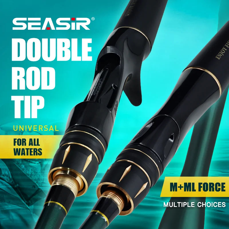 SEASIR Dark Dragon M/ML Two Rod Tips Spinning Baitcasting Fishing Rod Lure Carbon Fiber One-Piece Grip (6-35g/2.1M/2.4M)