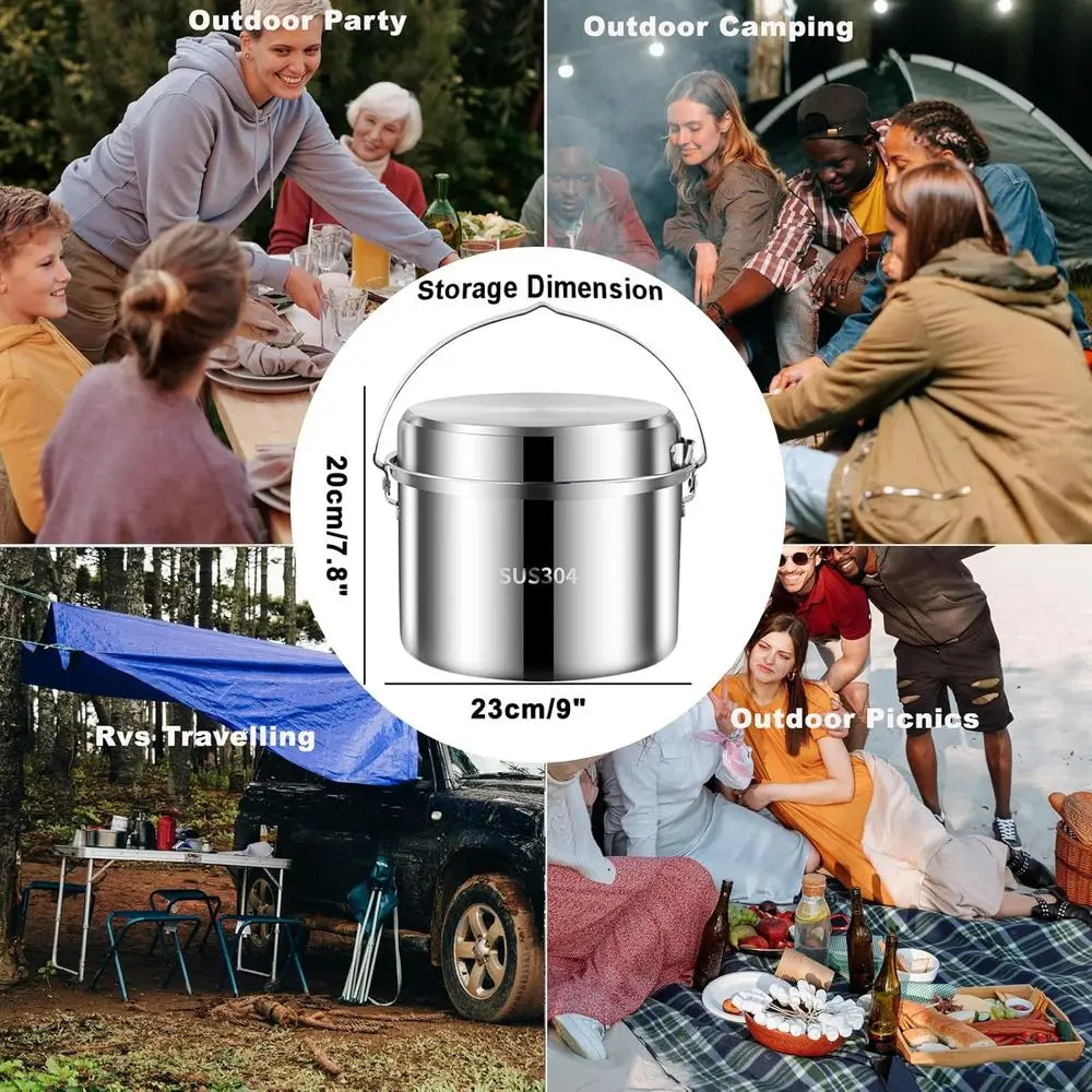 Camping Cookware Set,Camping Cooking Set,304 Stainless Steel Camping Pots and Pans Set,Durable Camping Gear with Kettle for Hiki