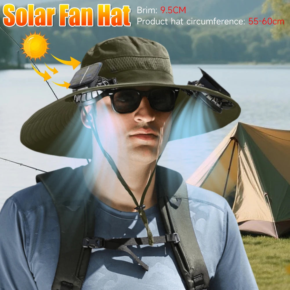 Solar Fan For Outdoor Camping Fishing Hiking Sunscreen Fisherman Hat Solar Fan Cap Portable Solar Charging Cap with Fan Suitable