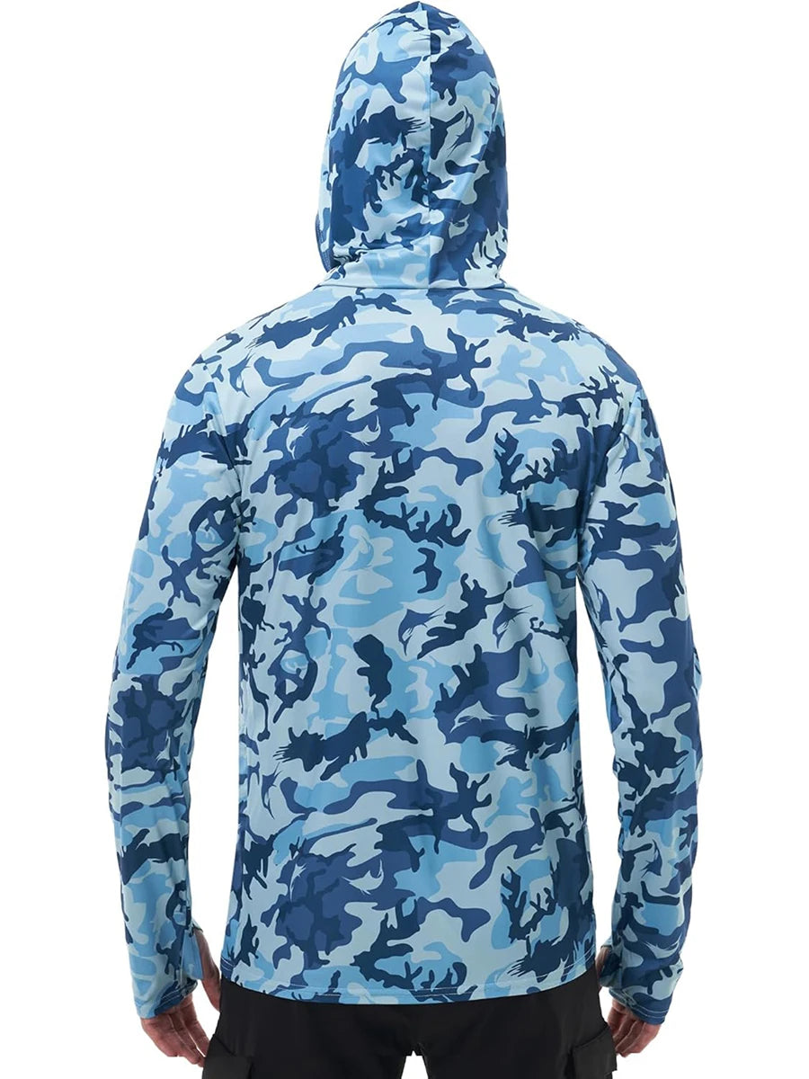Men s Fishing Shirt Camo Print Hoodie with Built-in Face Mask for Sun Protection and Outdoor Activities like Hiking and Running