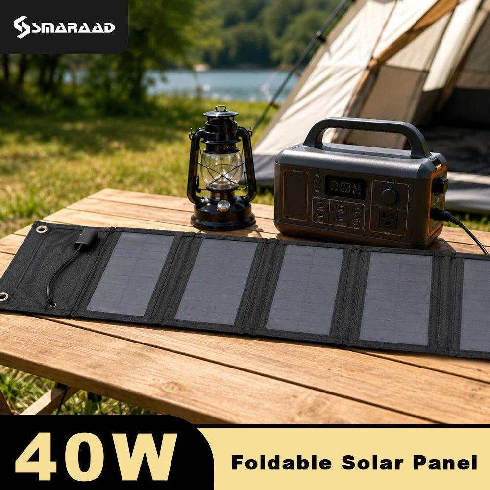 Foldable Solar Panel 40W Portable Solar Panels Charger USB 5V Output Waterproof Solar Charger Backpack Hiking RV Trip