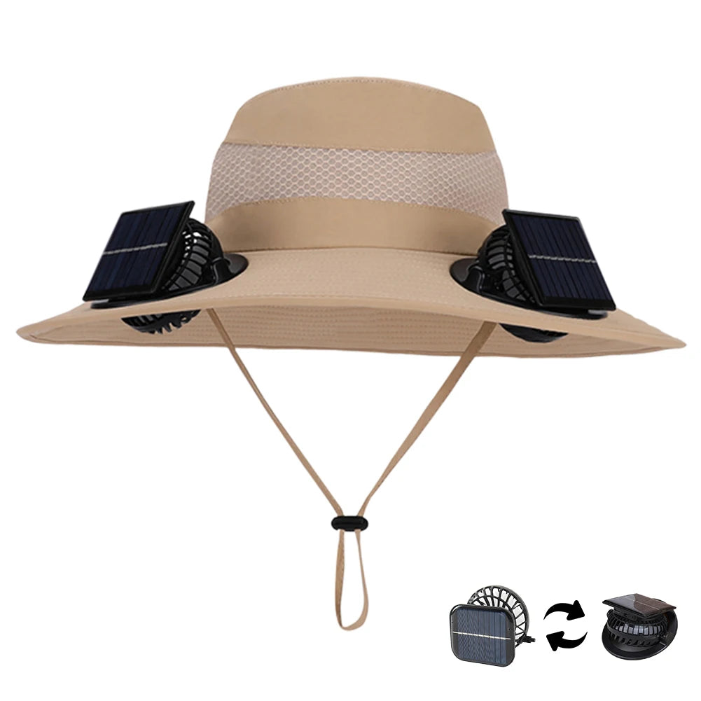 Solar Fan For Outdoor Camping Fishing Hiking Sunscreen Fisherman Hat Solar Fan Cap Portable Solar Charging Cap with Fan Suitable