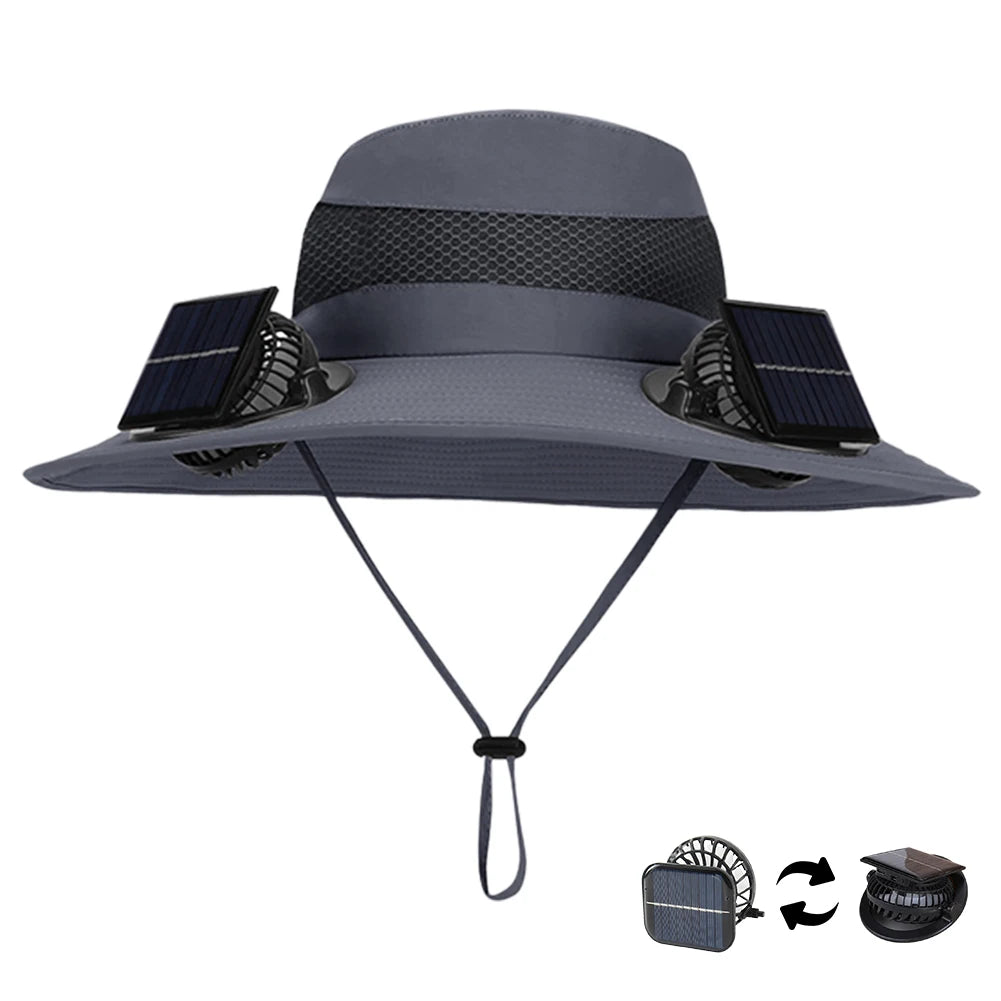Solar Fan For Outdoor Camping Fishing Hiking Sunscreen Fisherman Hat Solar Fan Cap Portable Solar Charging Cap with Fan Suitable