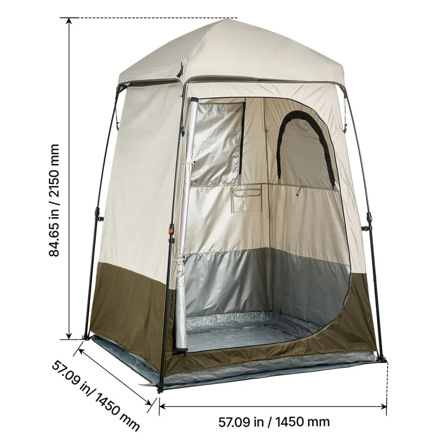 Portable Camping Shower Tent Single Room Foldable Privacy Shelter with Ground Stakes Ropes Carrying Bag and Crossbar Made of Du