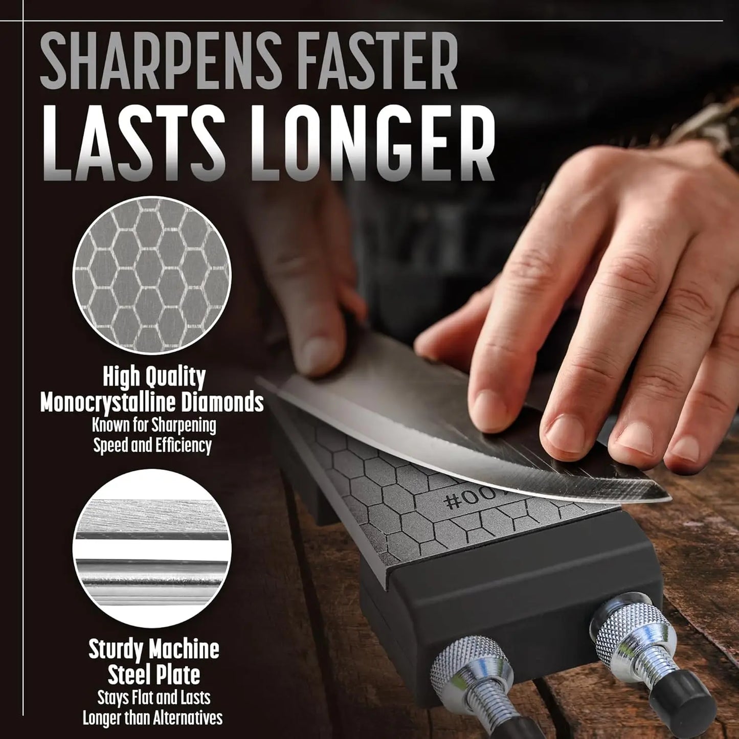 Diamond Whetstone Knife Sharpener Kit - Coarse 325/Fine 1200 Grit with Non-Slip Base & Angle Guide for Tools